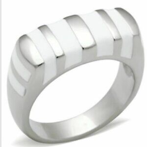 Stainless Steel Cocktail Ring Size 6 7 9 10 Silver White Enamel Stripes Band